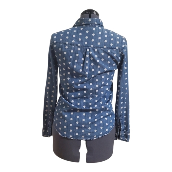 BDG Polka Dot Denim Button Down Shirt Blue and White Size S - Picture 4 of 9